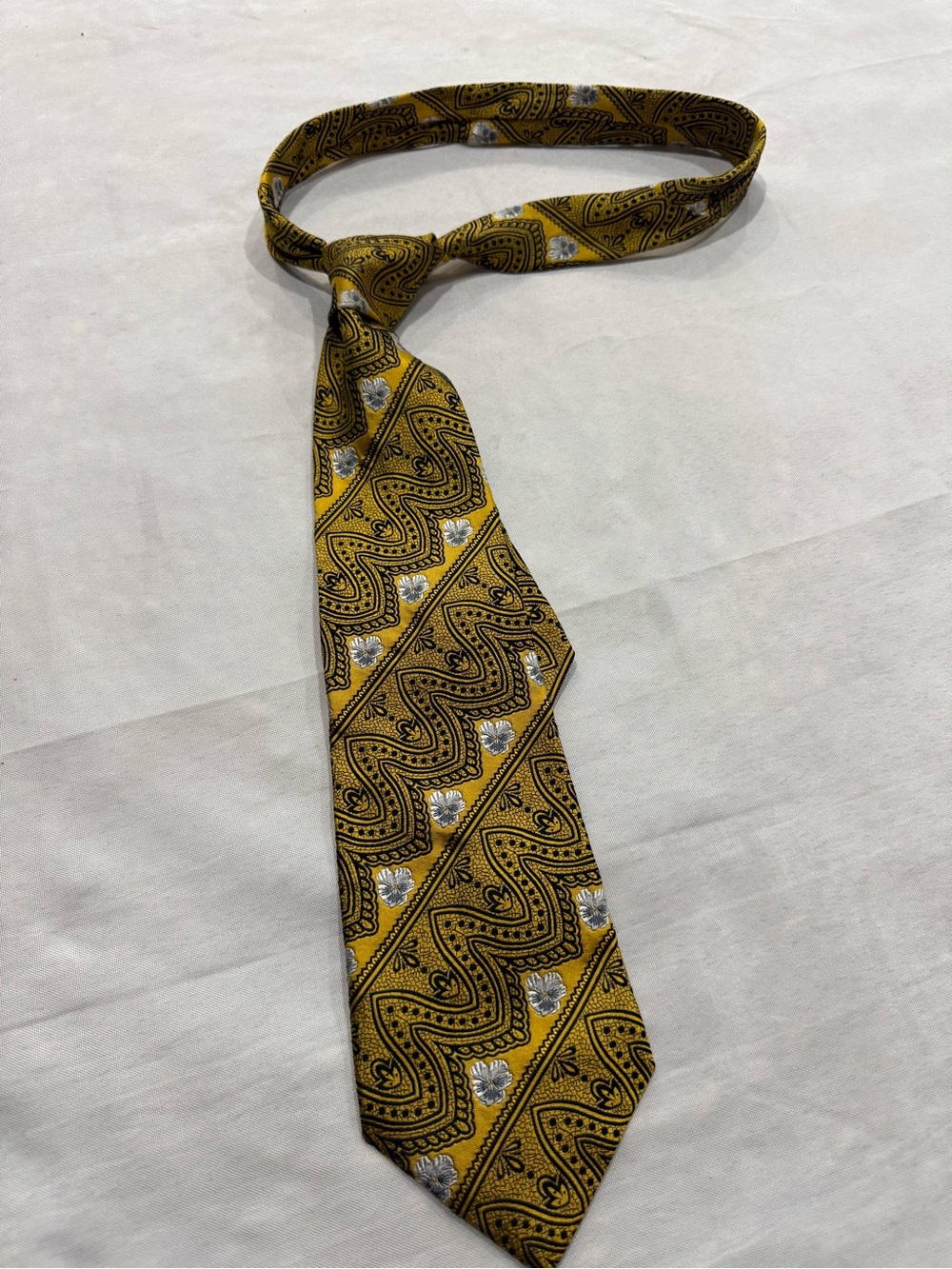 Christian Lacroix Yellow Paisley Tie with Silver Motifs